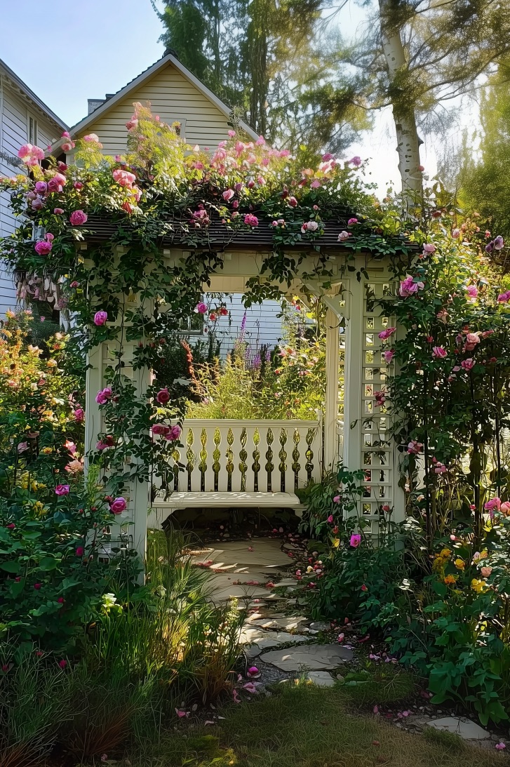Highlight a Flower Dripping Arbor As English Garden Inspiration