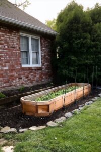 highlight contrasting raised bed materials for dynamic design