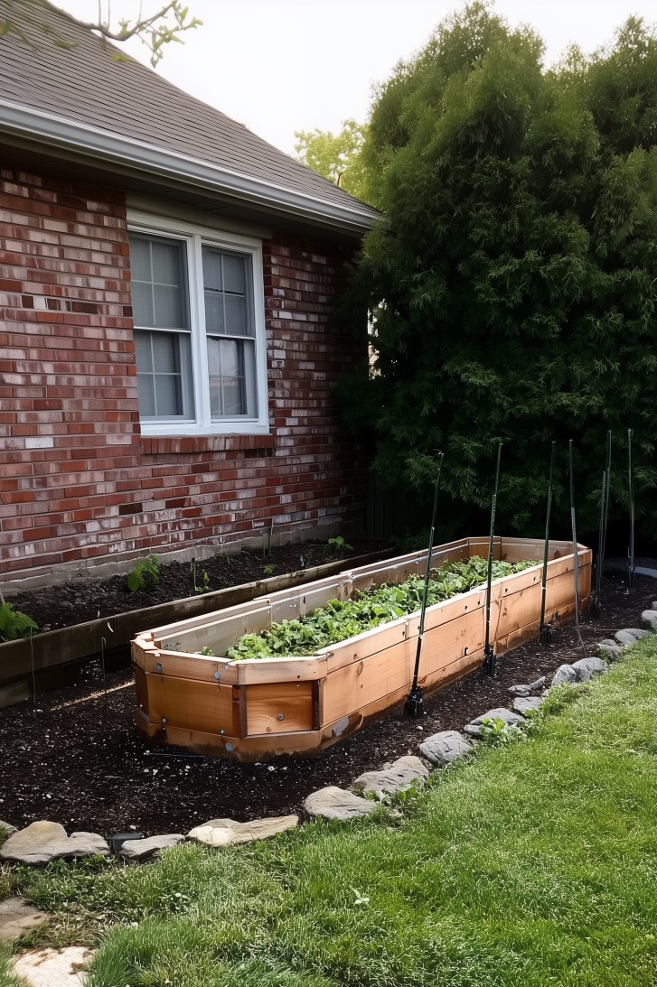 highlight contrasting raised bed materials for dynamic design