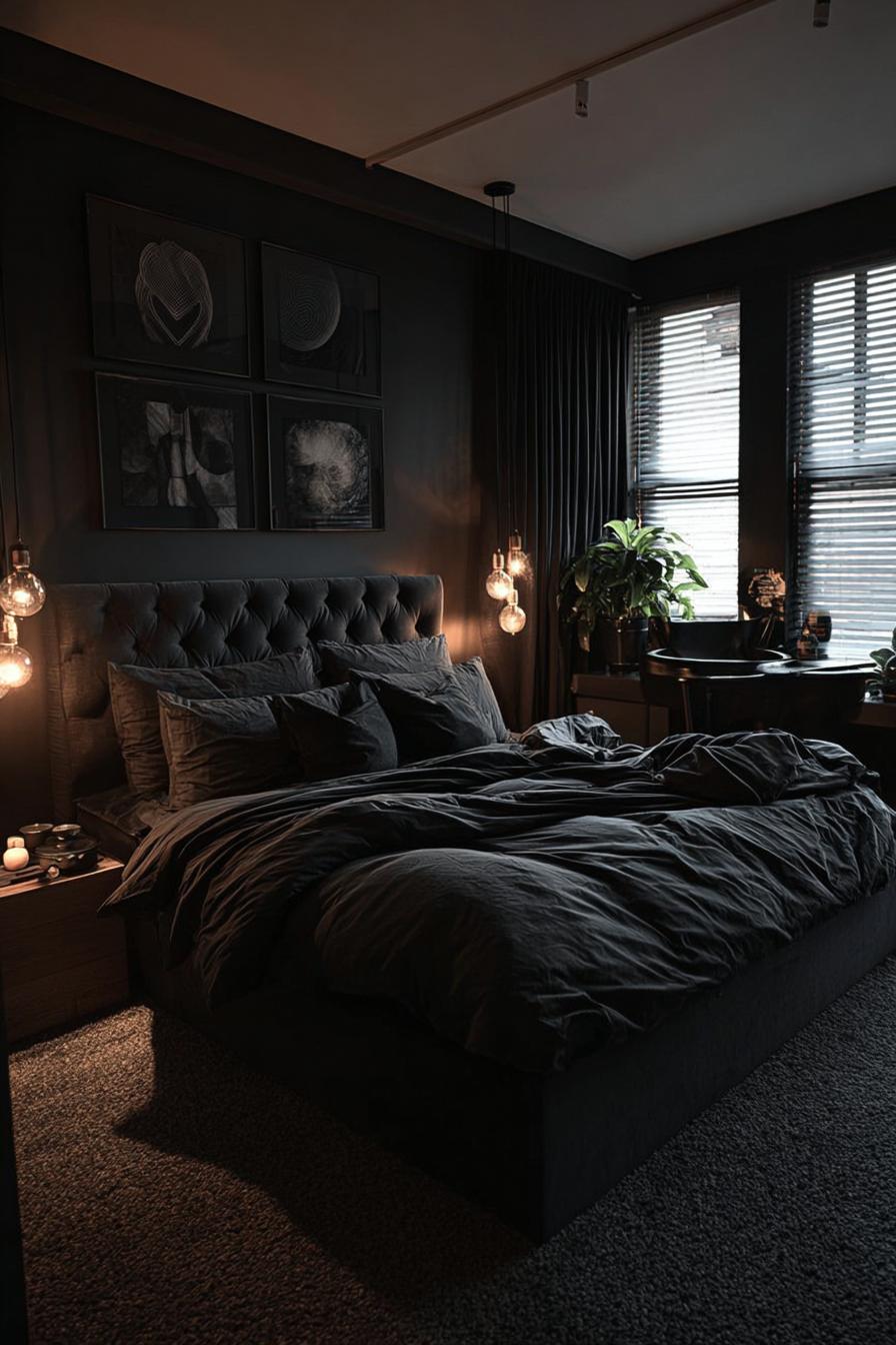 Highlight Indoor Plants to Soften the Dark Bedroom Ambiance