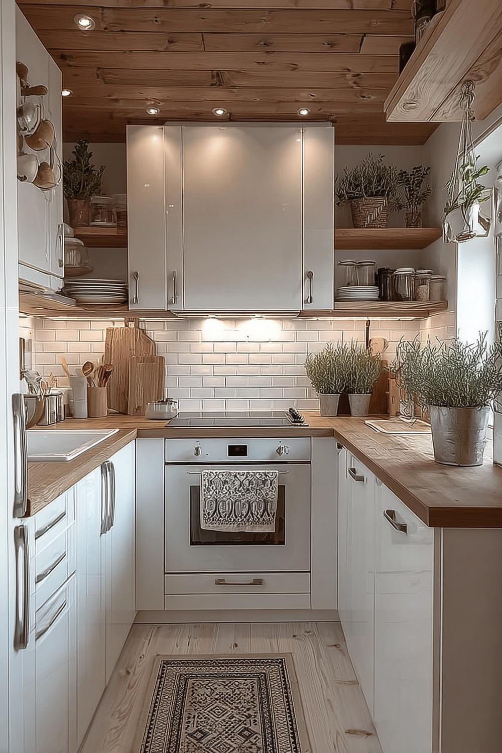 Highlight Kitchen Warmth with Wood Countertops and Ceiling in Farmhouse