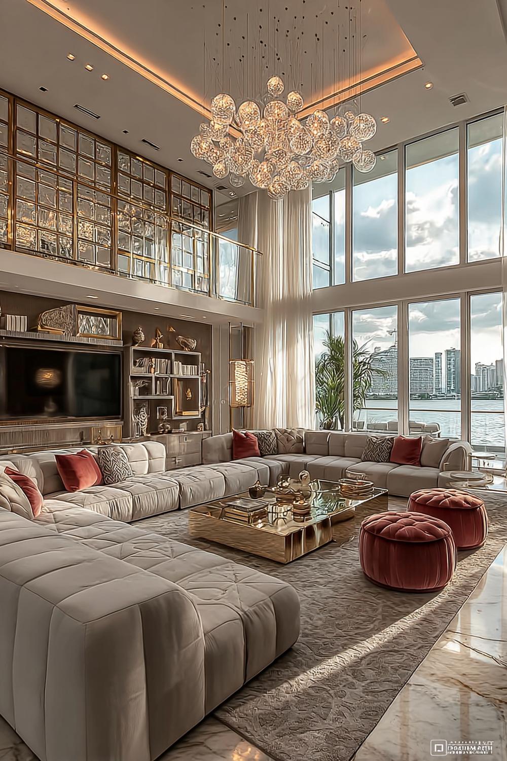 Highlight Metallic Accents with Reflective Coffee Table and Shelves