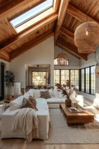 Highlight Natural Light With Expansive Black Framed Windows And Curtains