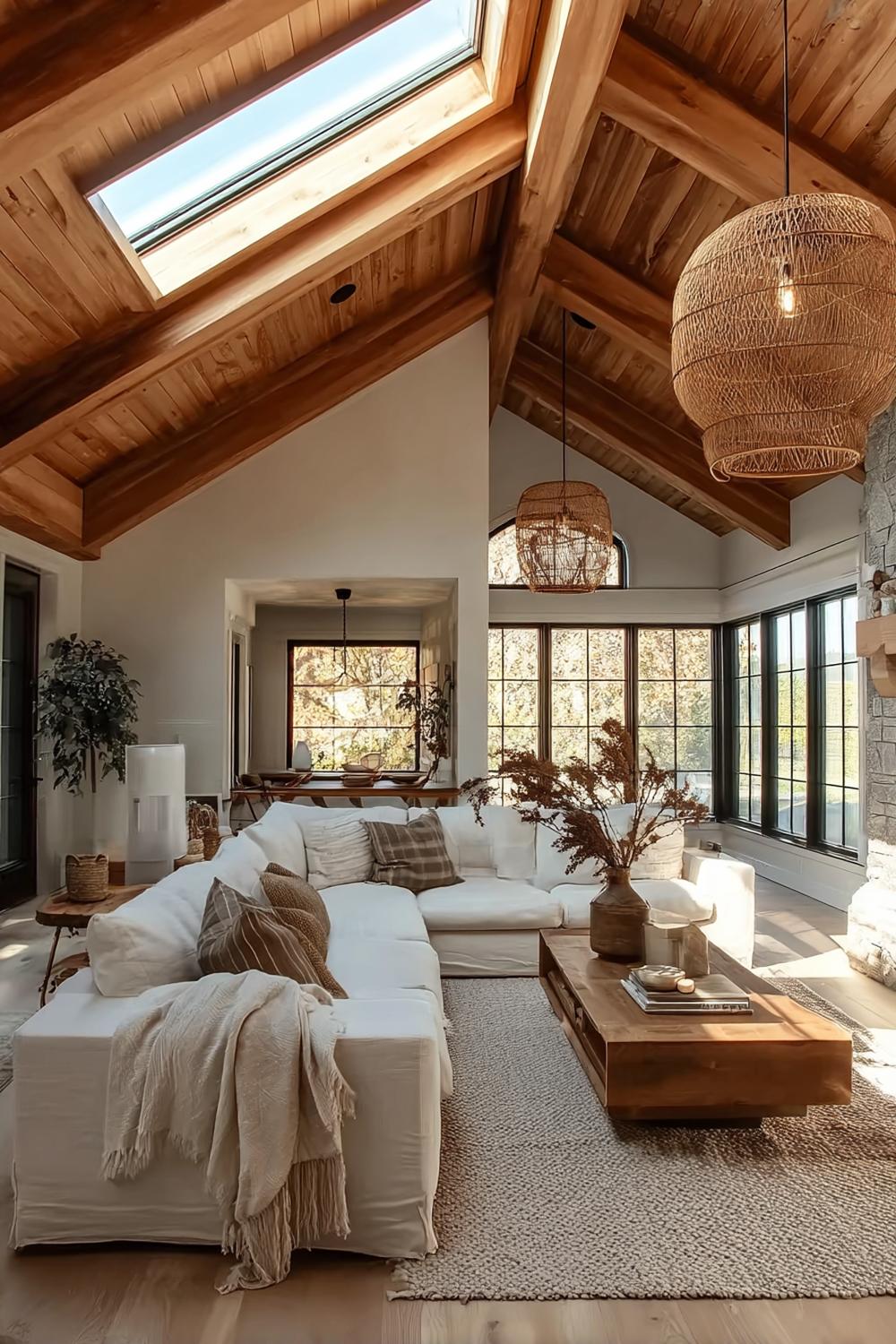 Highlight Natural Light with Expansive Black Framed Windows and Curtains