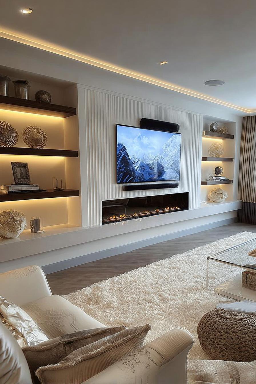 Highlight Recessed Fireplace For Cozy Living Room Design