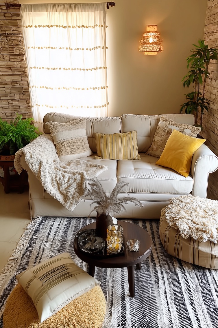 Highlight Textured Pillows and Throws for a Cozy Look