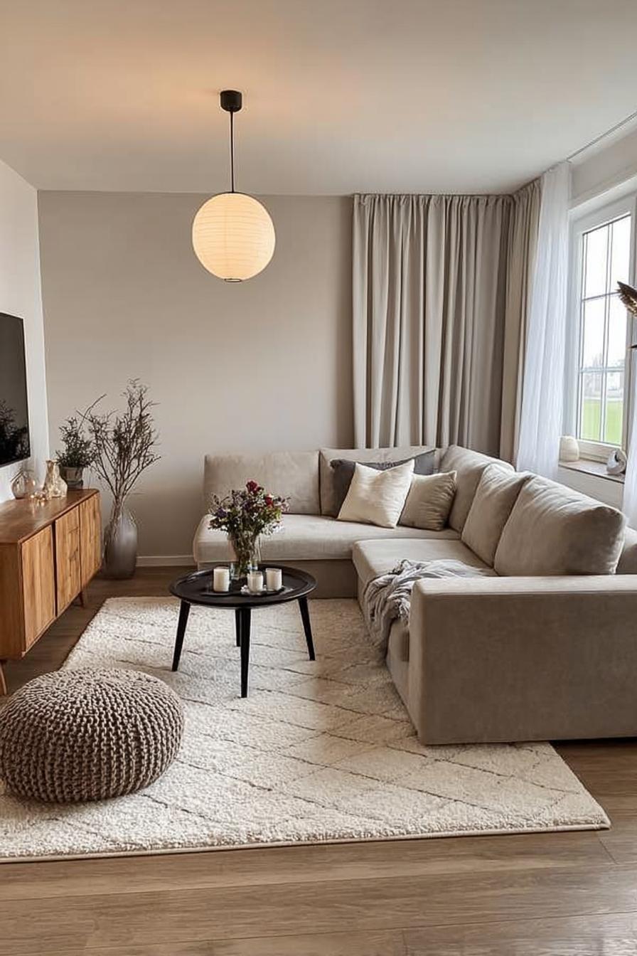 Highlight Textured Poufs to Enhance a Cozy Living Room