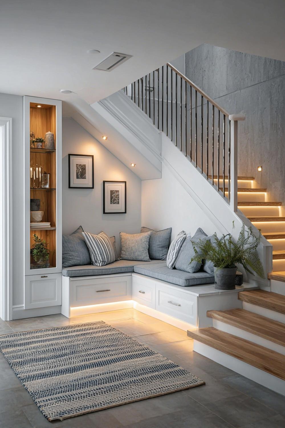 Highlight Under Staircase Seating with Cozy Cushions For Sofa