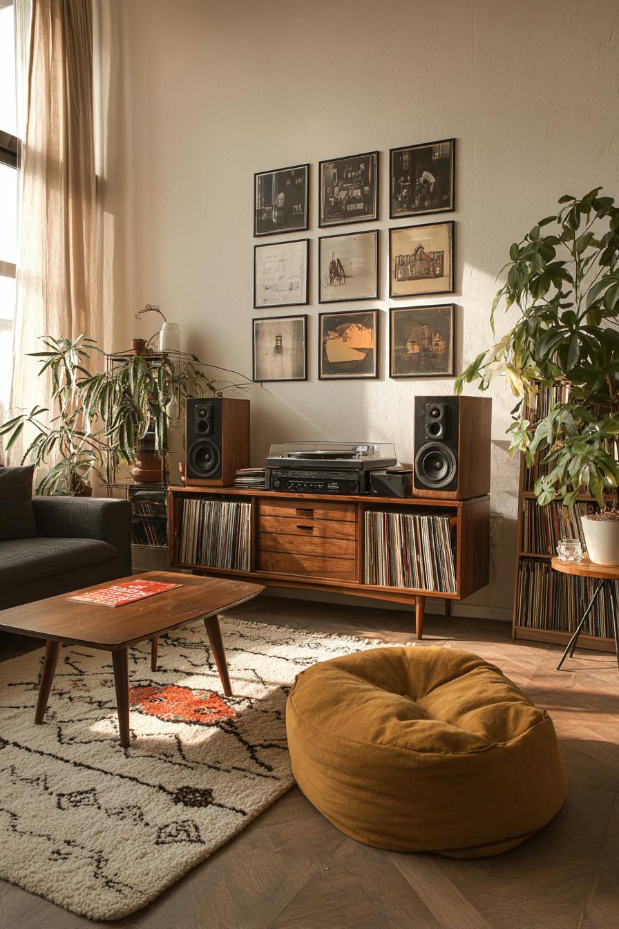 Highlight Vintage Audio Setup with Mid Century Modern Furniture Design