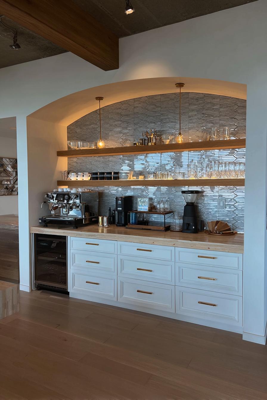 Highlight Warm Wood Tones For Inviting Diy Coffee Bar