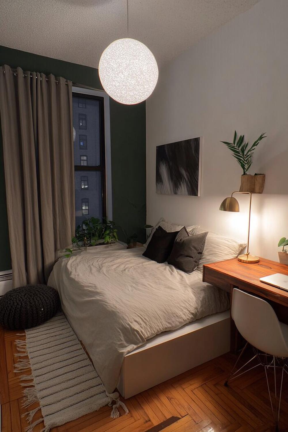 Highlight Warm Wooden Desk to Elevate Minimal Bedroom Decor