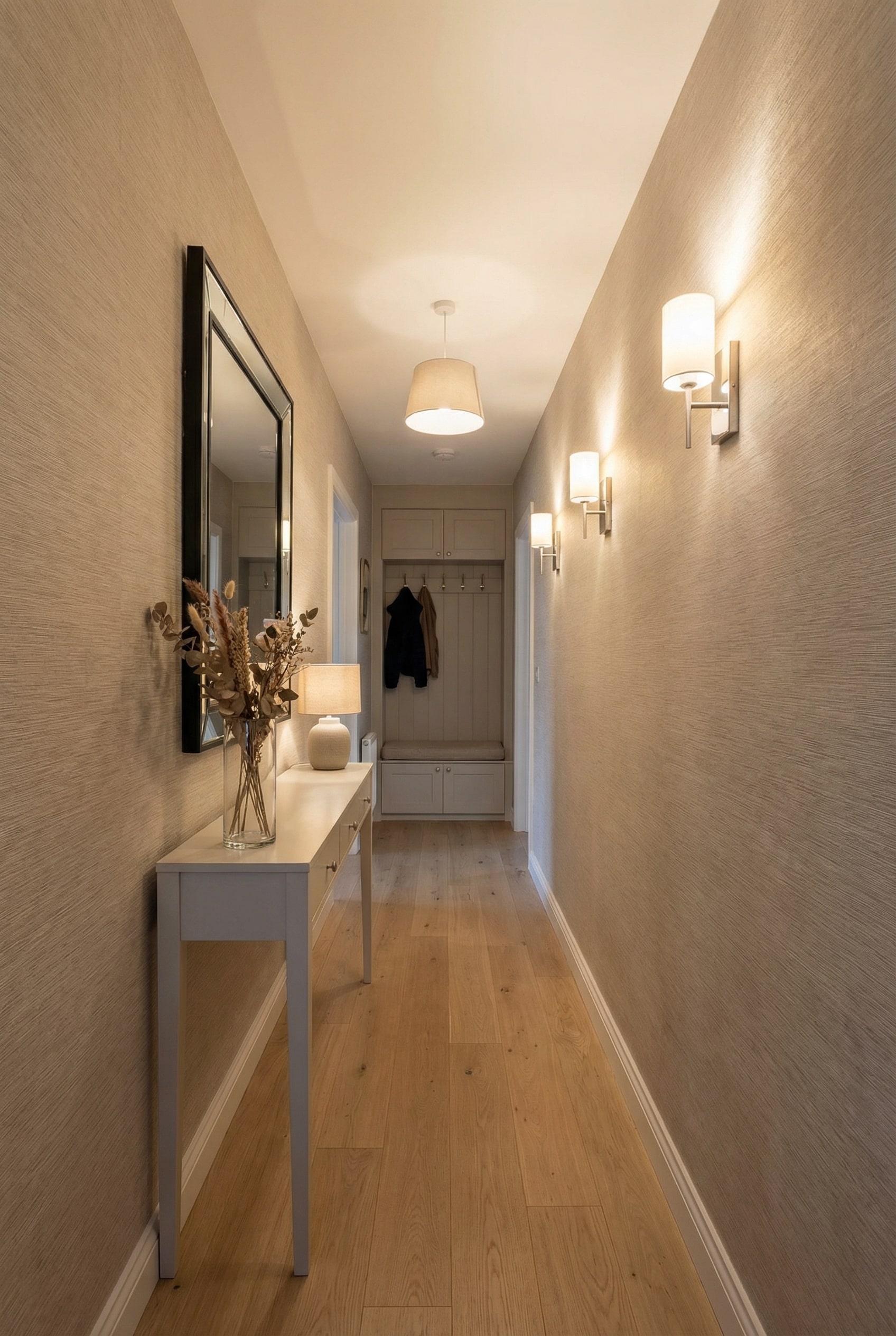 Illuminate the Corridor with Soft Wall Sconces for Inviting Decor
