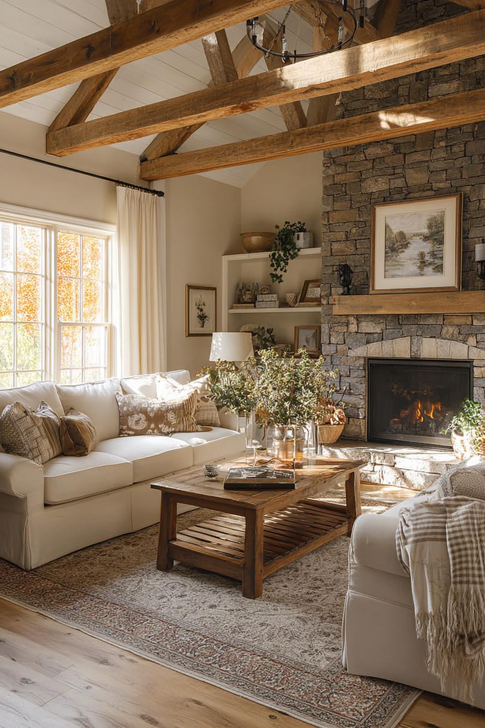 Incorporate a Stone Fireplace For Rustic Farmhouse Atmosphere