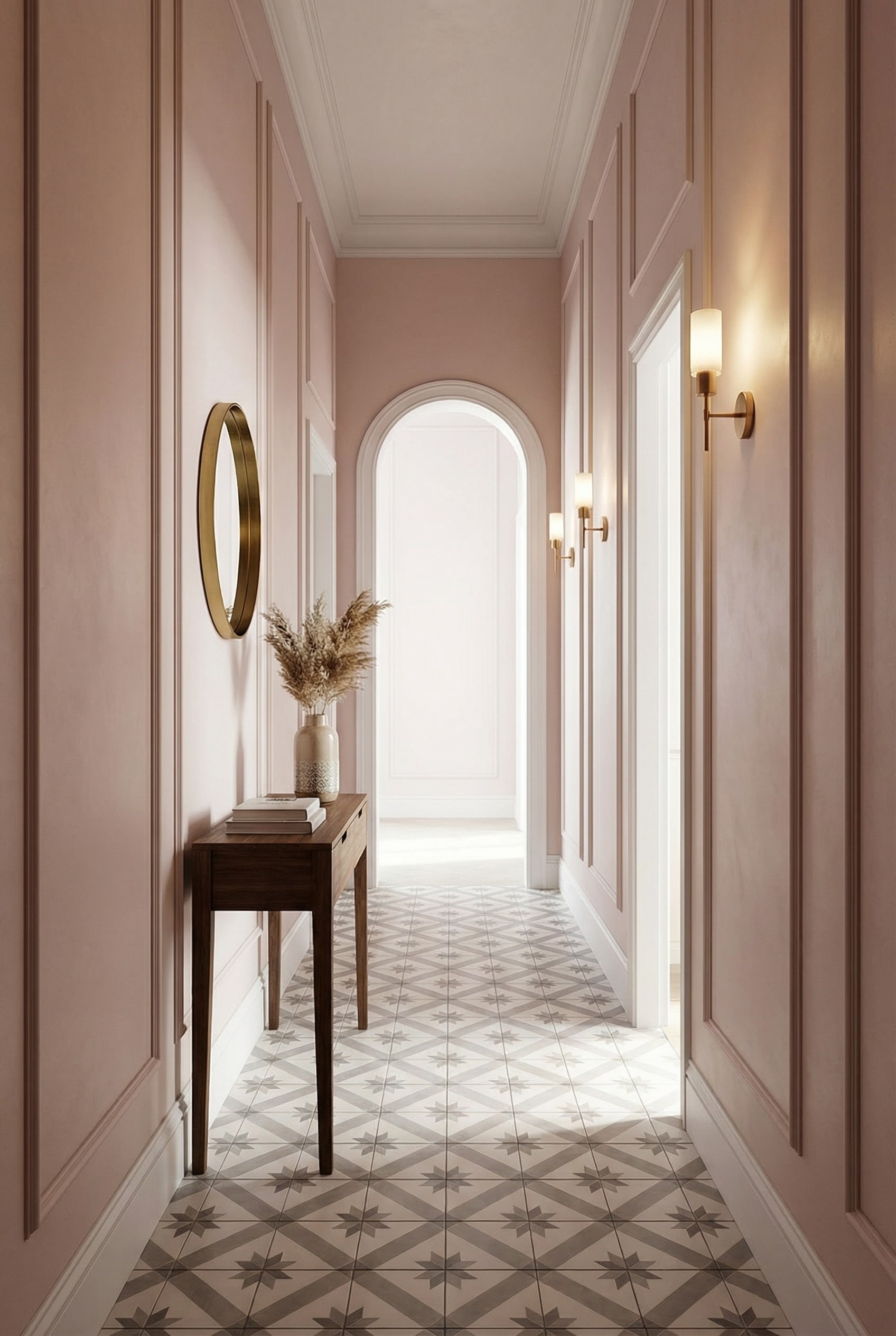 Incorporate Geometric Floor Tiles for Striking Entrance Visual Interest