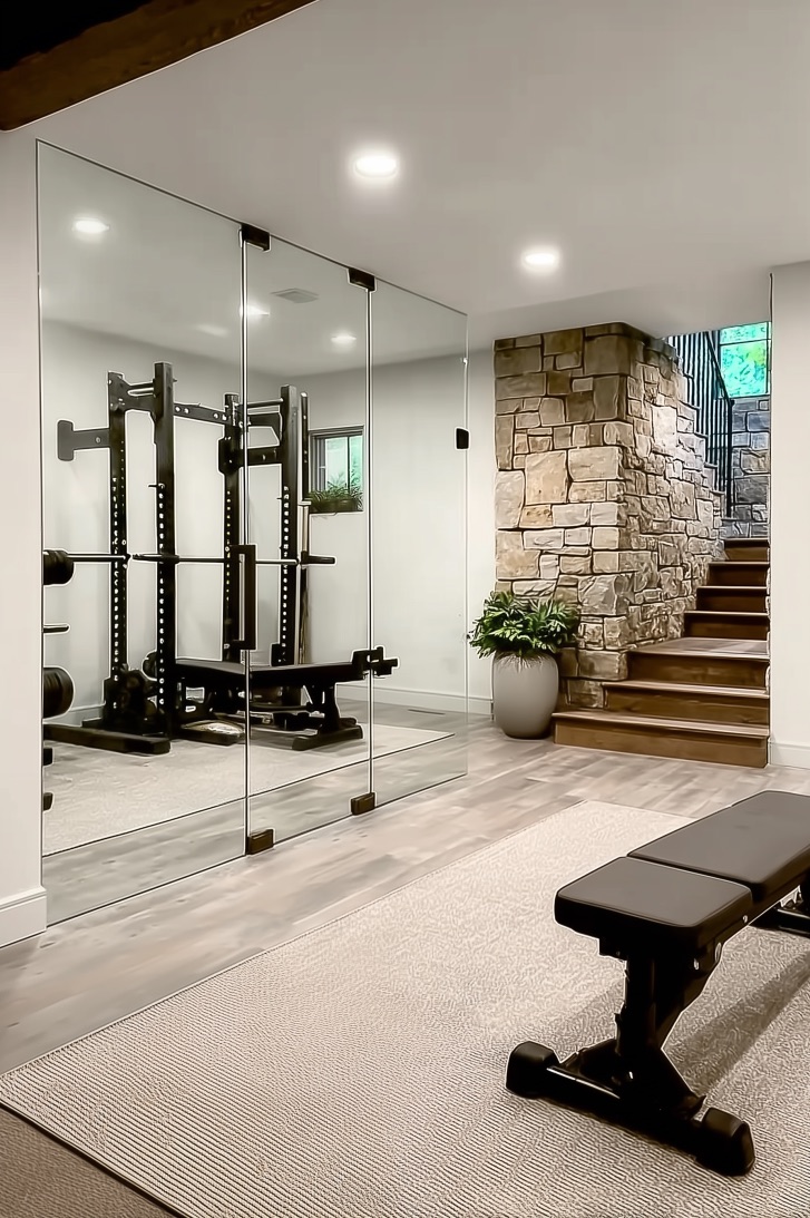 Incorporate Glass Walls for a Modern Basement Gym
