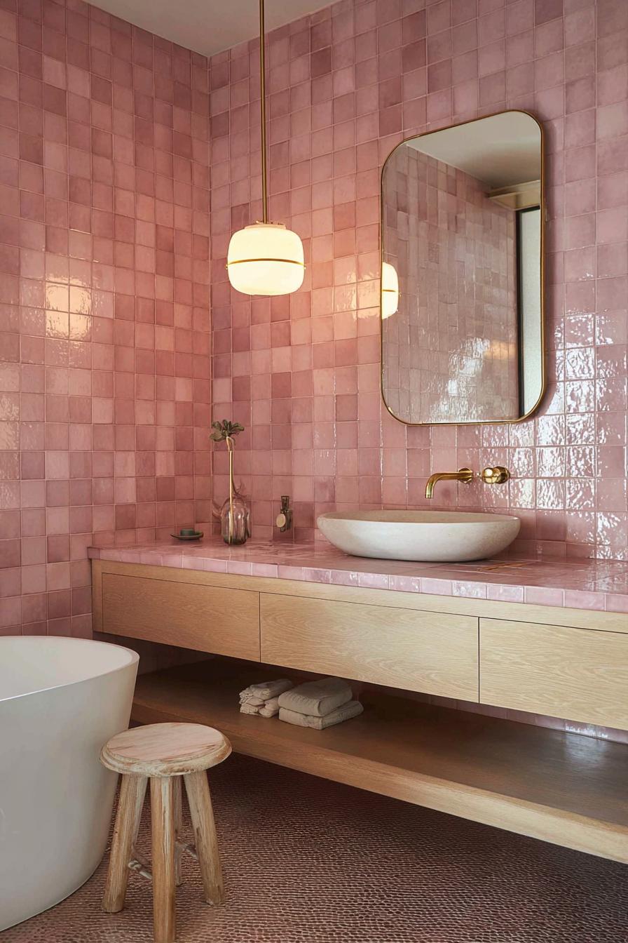 Incorporate Light Wood For a Relaxed White and Pink Contrast