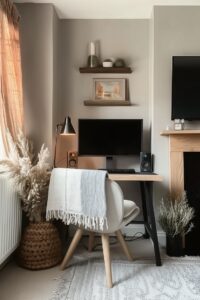 incorporate neutral textiles for a calming home office space