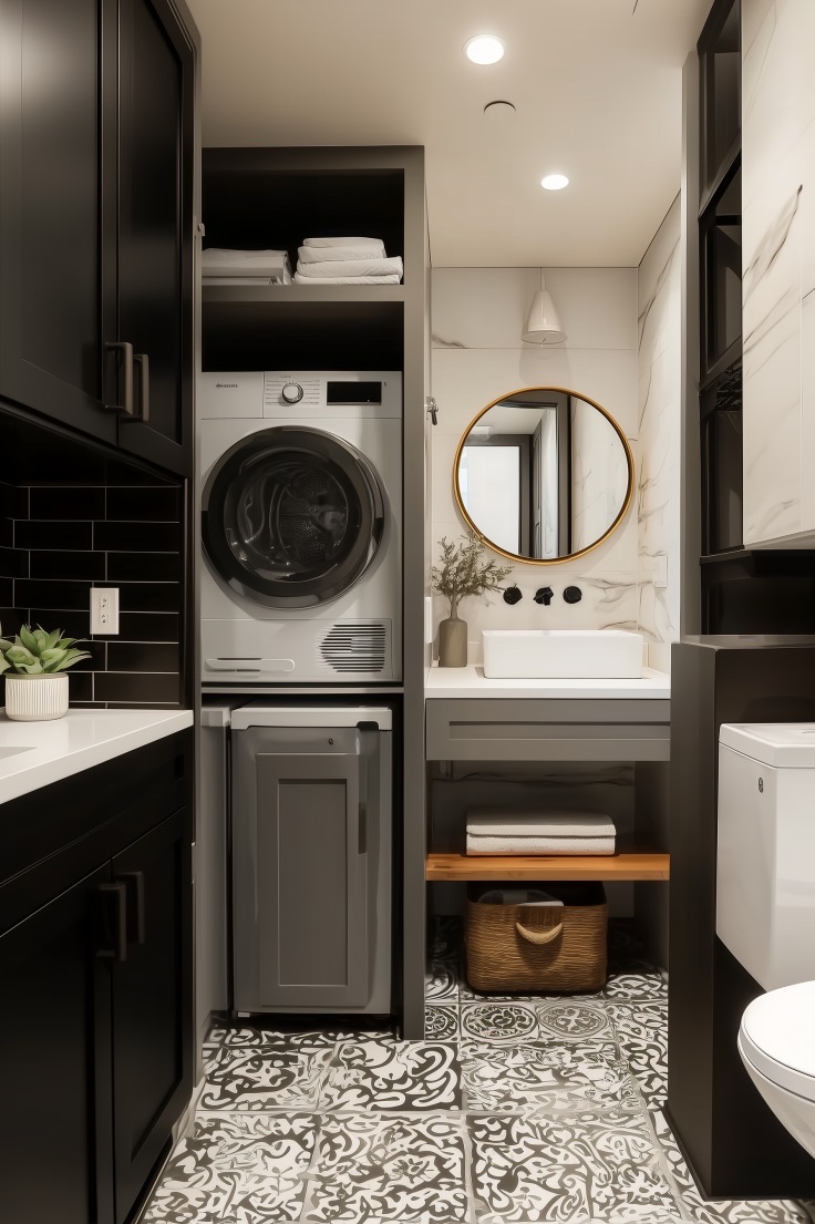 Incorporate Patterned Tile Flooring for Modern with Washing