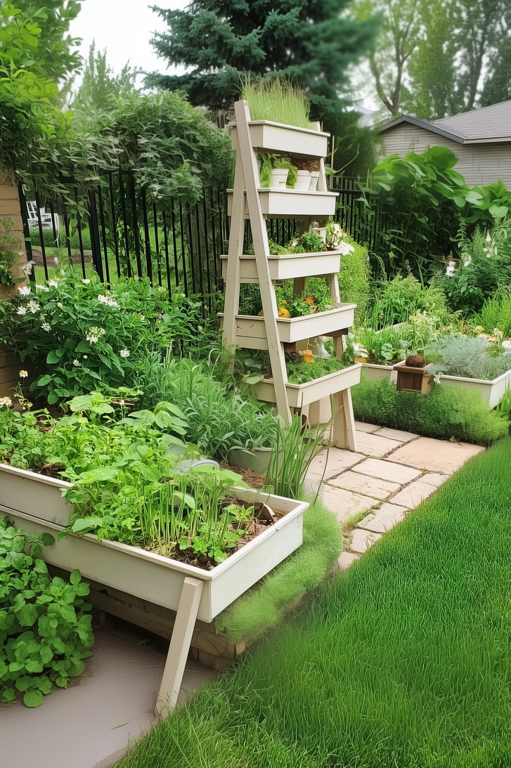 Install a Tiered Ladder Planter for Outdoor Backyards