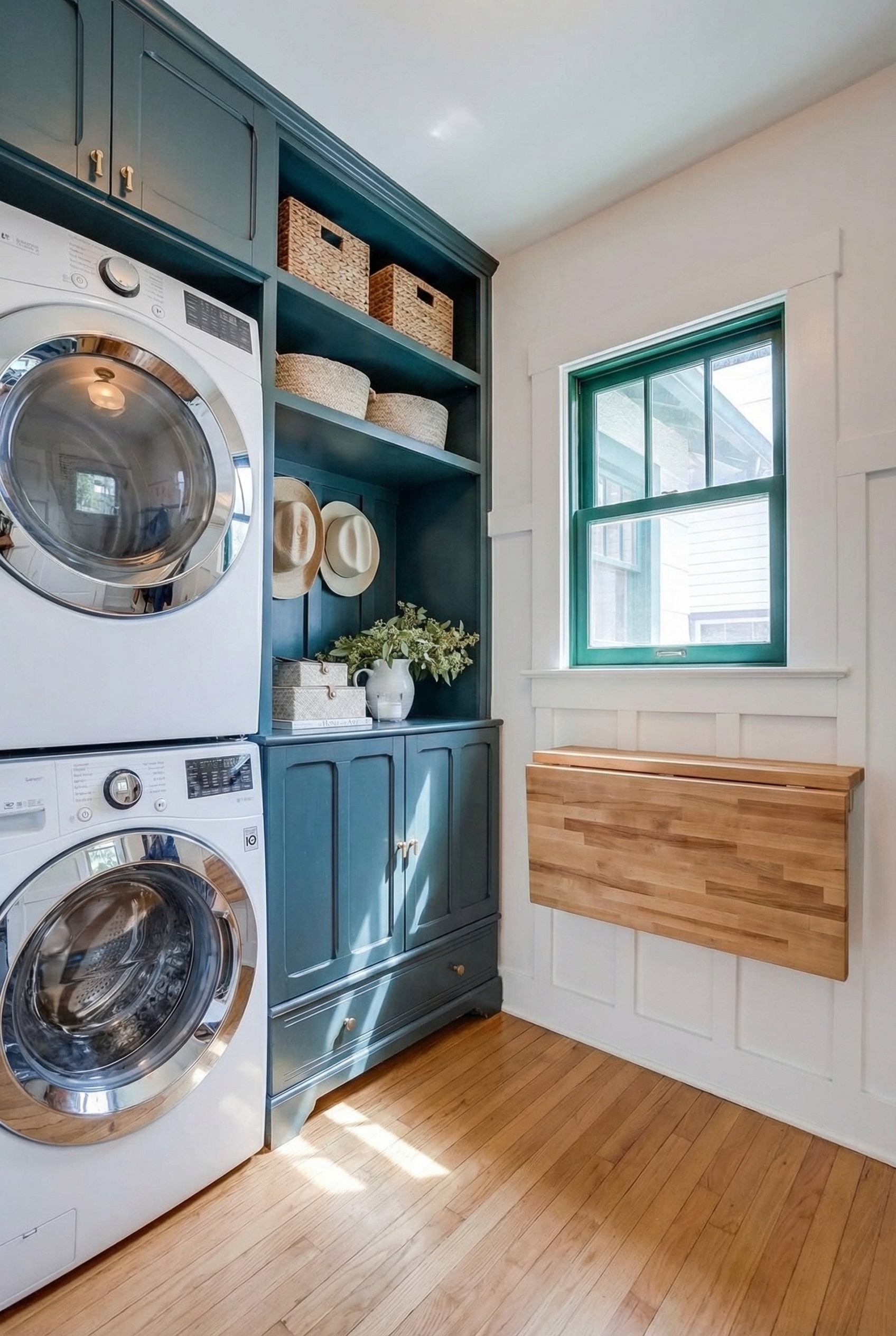 Install a Wall Mounted Folding Table for Space Saving Laundry Layout