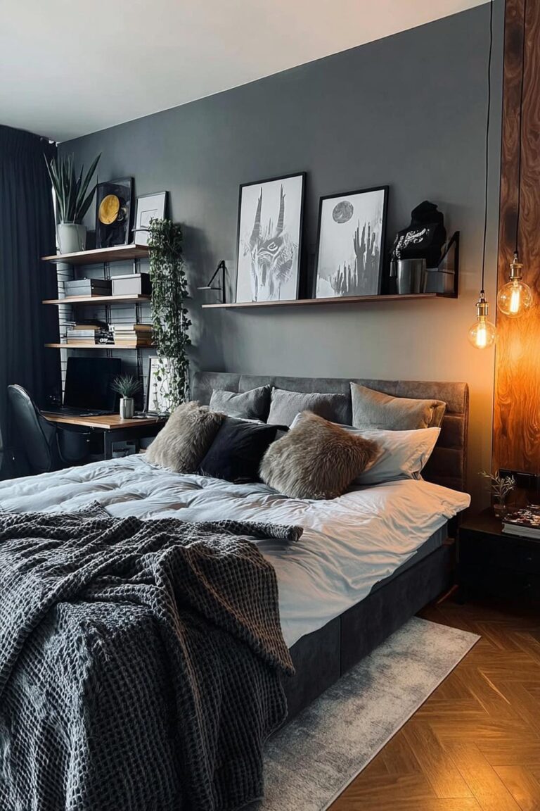 Install Floating Shelves To Showcase Art And Plants In Grey
