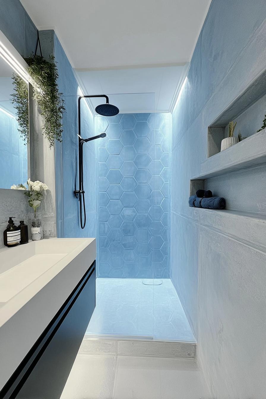 Install Hexagonal Shower Tiles For Modern Texture