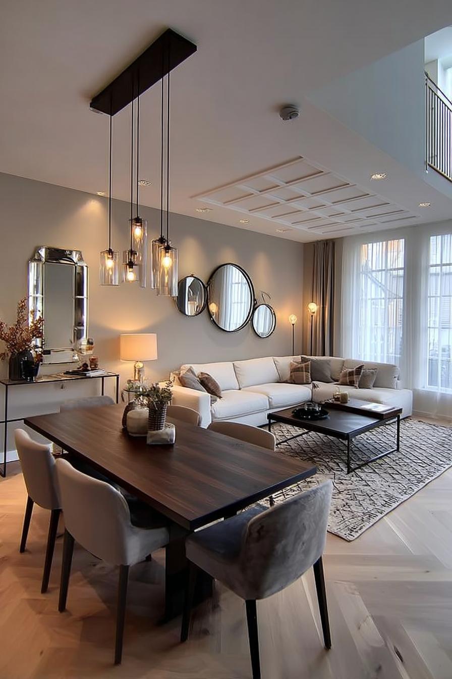 Install Varied Round Mirrors to Expand Light and Space in Apartment