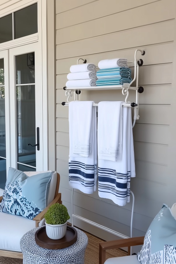 Install Wall Mounted Shelves for Diy Pool Towel Rack with Shelves Ideas