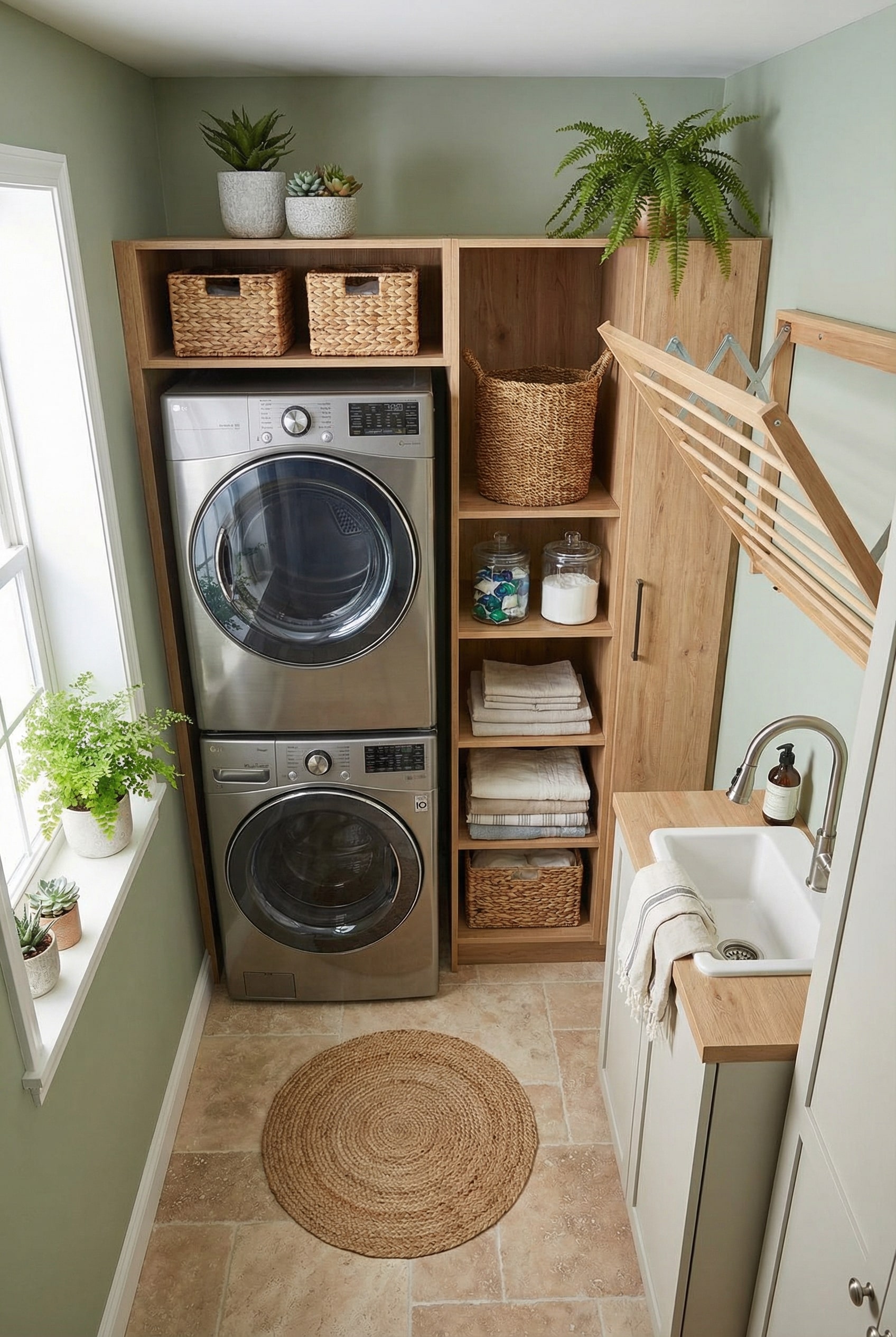 Integrate Lush Potted Plants for Invigorating Laundry Room Inspiration