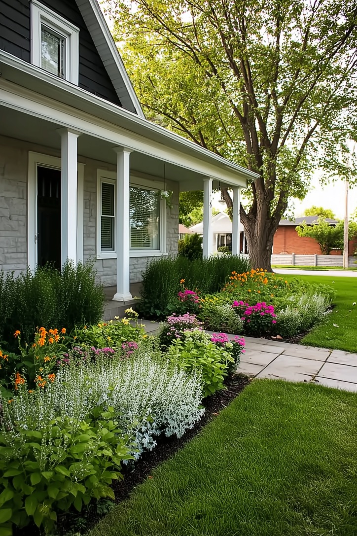 Integrate Vibrant Flower Clusters Along Pathways for Eye Catching Design