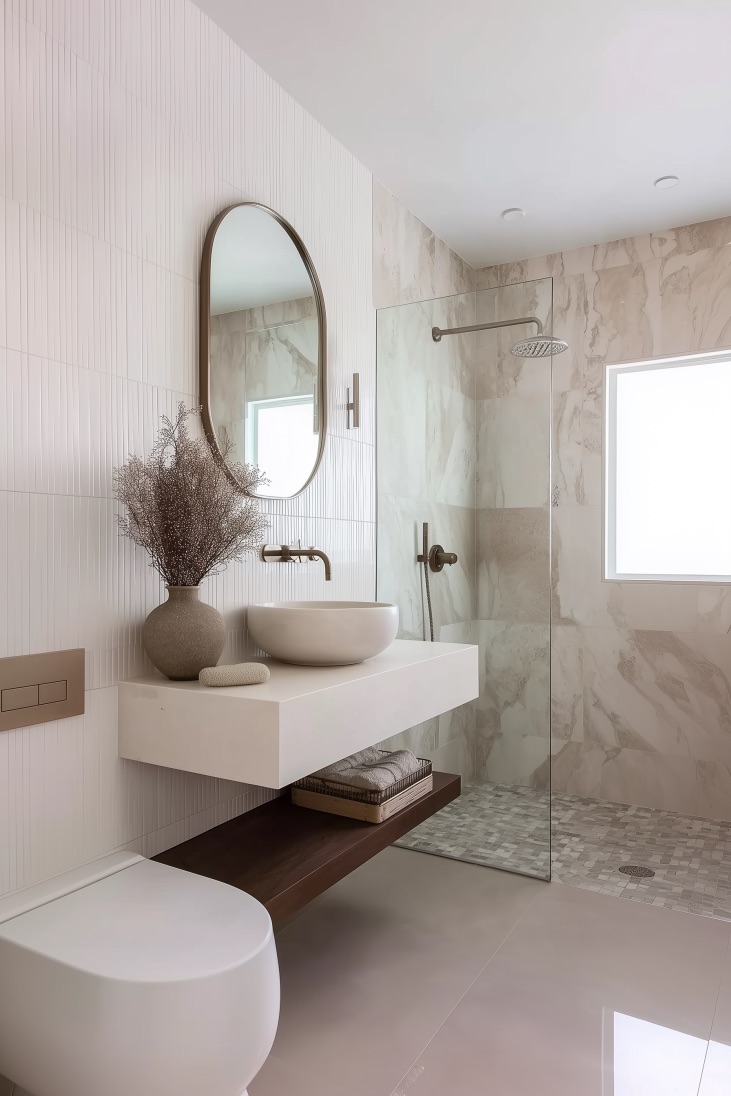 layer toned vases and pampas grass for elegant bathroom decor