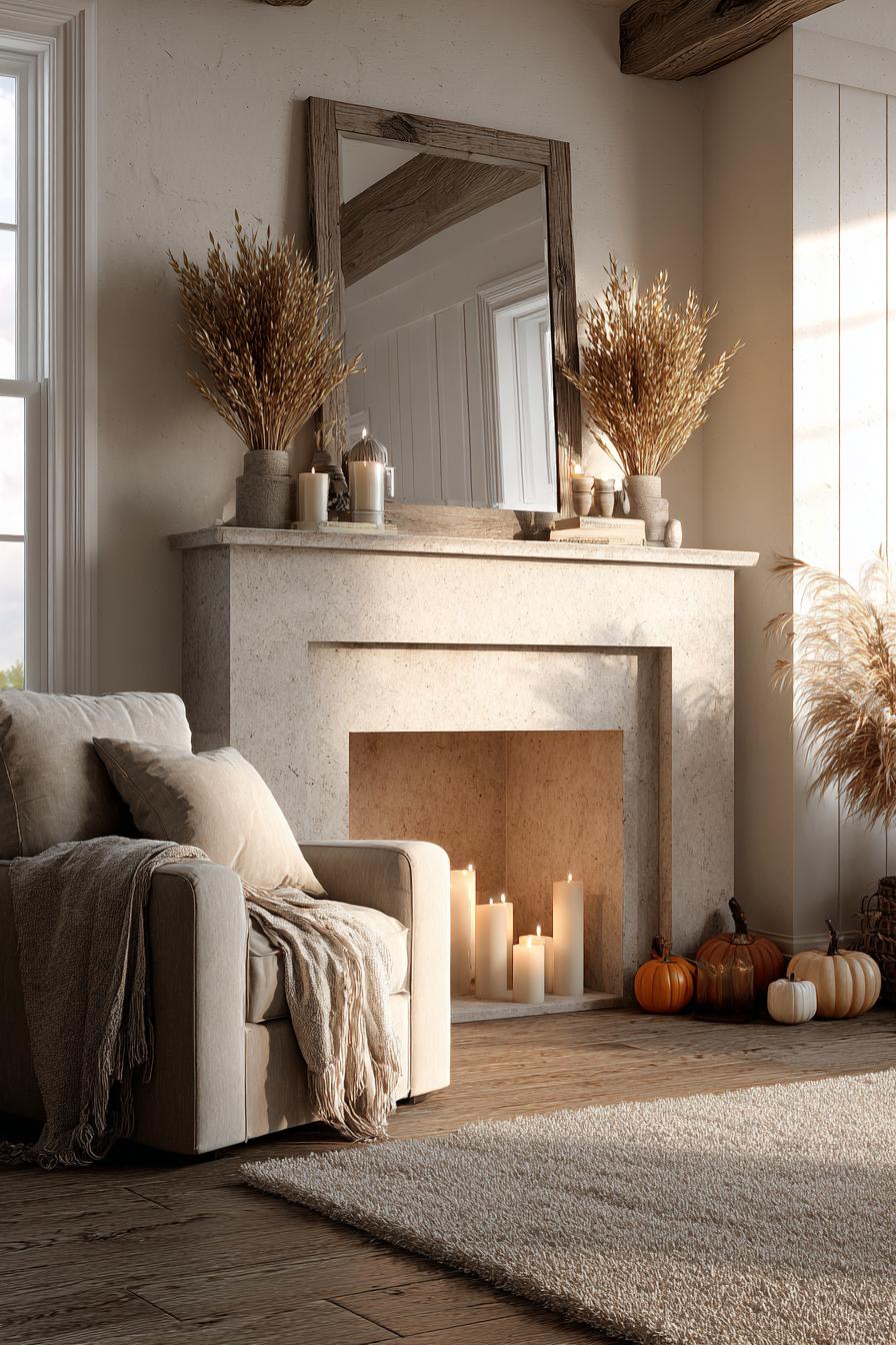 Layer Your Mantel with Dried Wheat and Candles