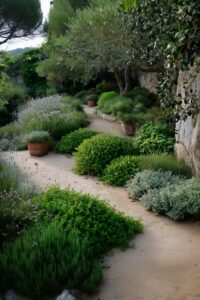 line a garden pathway with outdoor potted herbs
