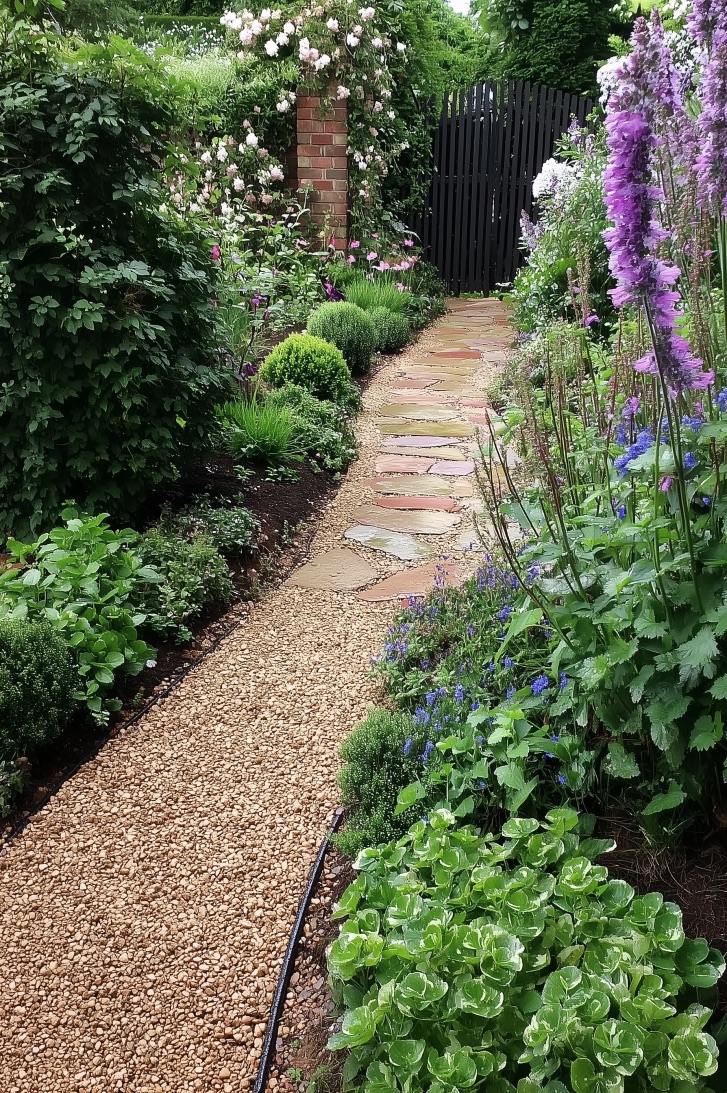 line pathways with gravel for a low maintenance cottage look