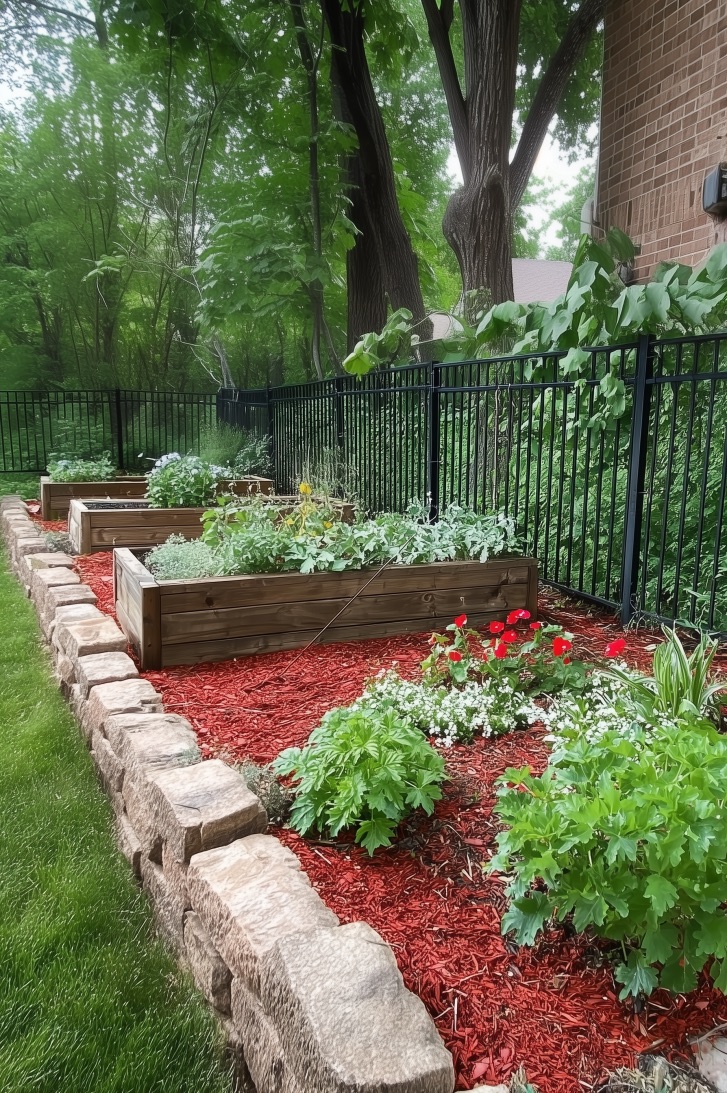 Line Raised Beds Along Fence for a Defined Backyard Layout