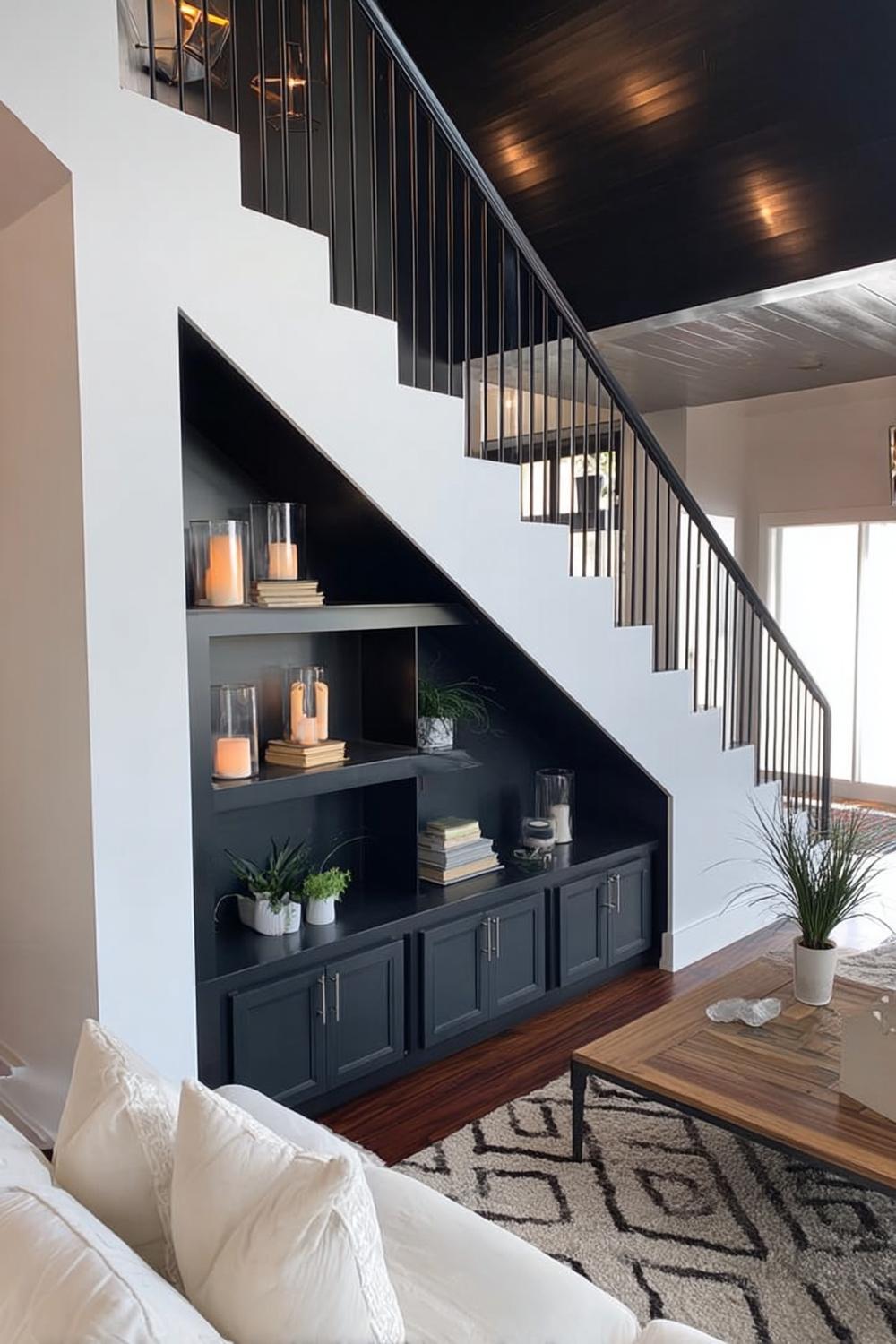 Maximize Under Stair Storage with Custom Cabinets Design