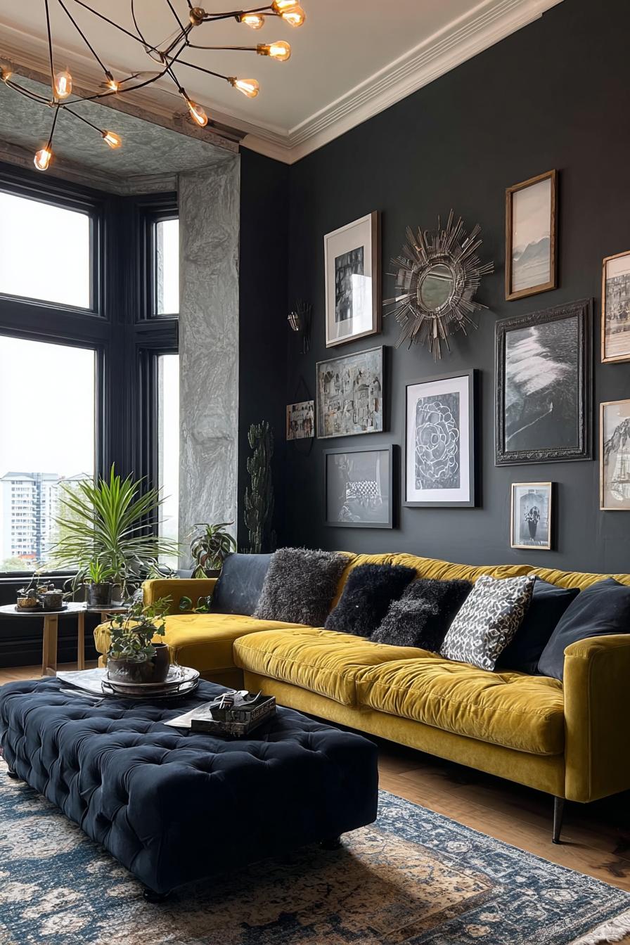 Mix a Velvet Sofa with Blue Ottoman For Luxe Contrast