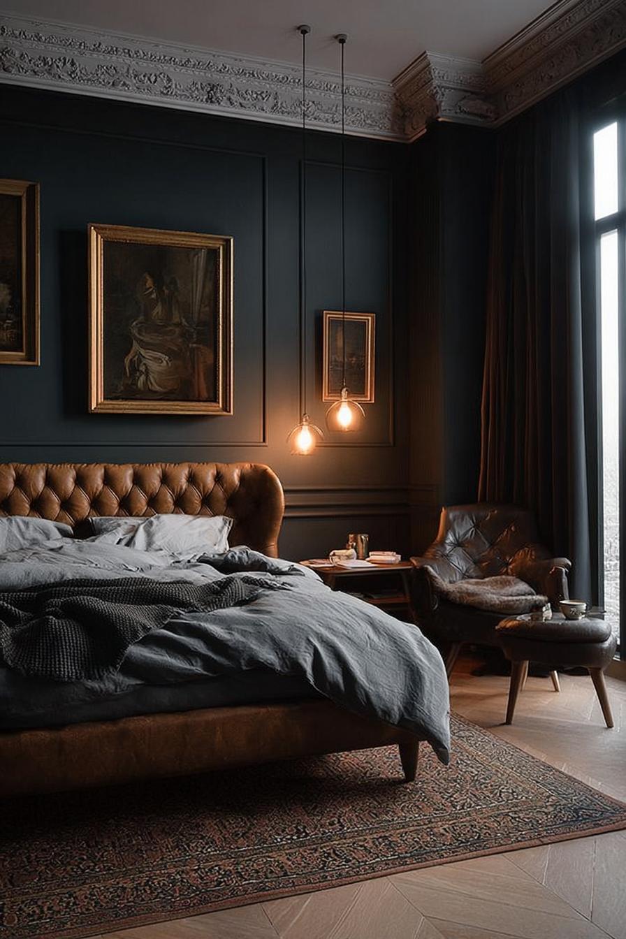 Mix Classic Wall Moldings with Moody Dark Green Walls