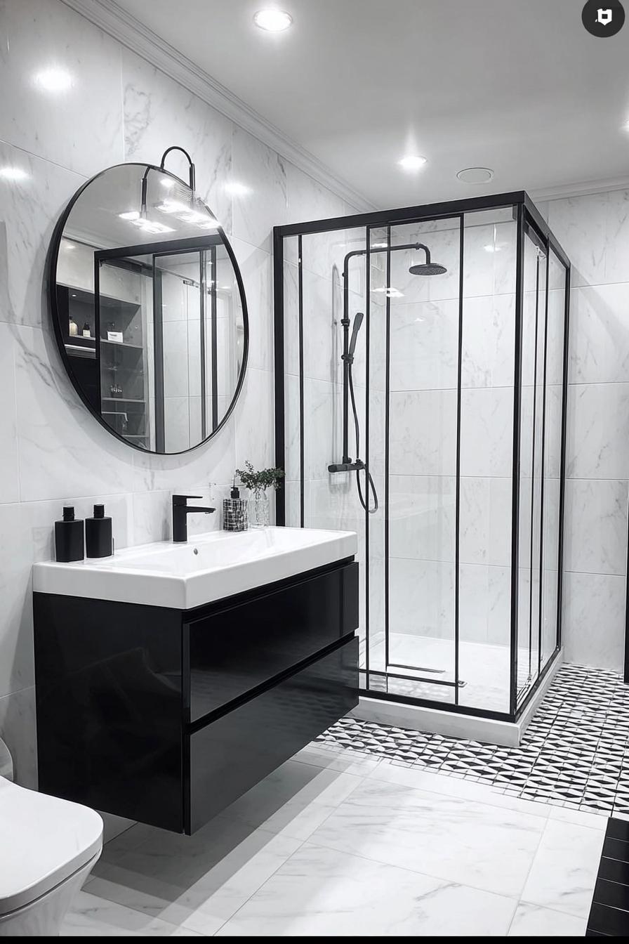 Mix Matte Black Hardware with Glossy Surfaces For Striking Decor