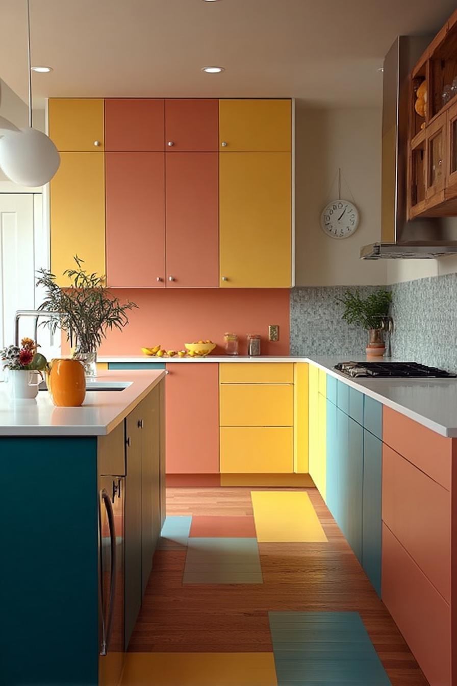 Mix Muted Yellow Upper Cabinets with Neutral Countertops