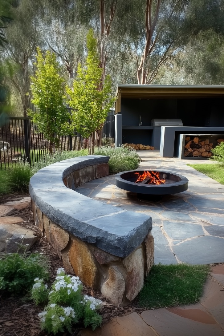 Opt for a Curved Stone Bench for Backyard Seating