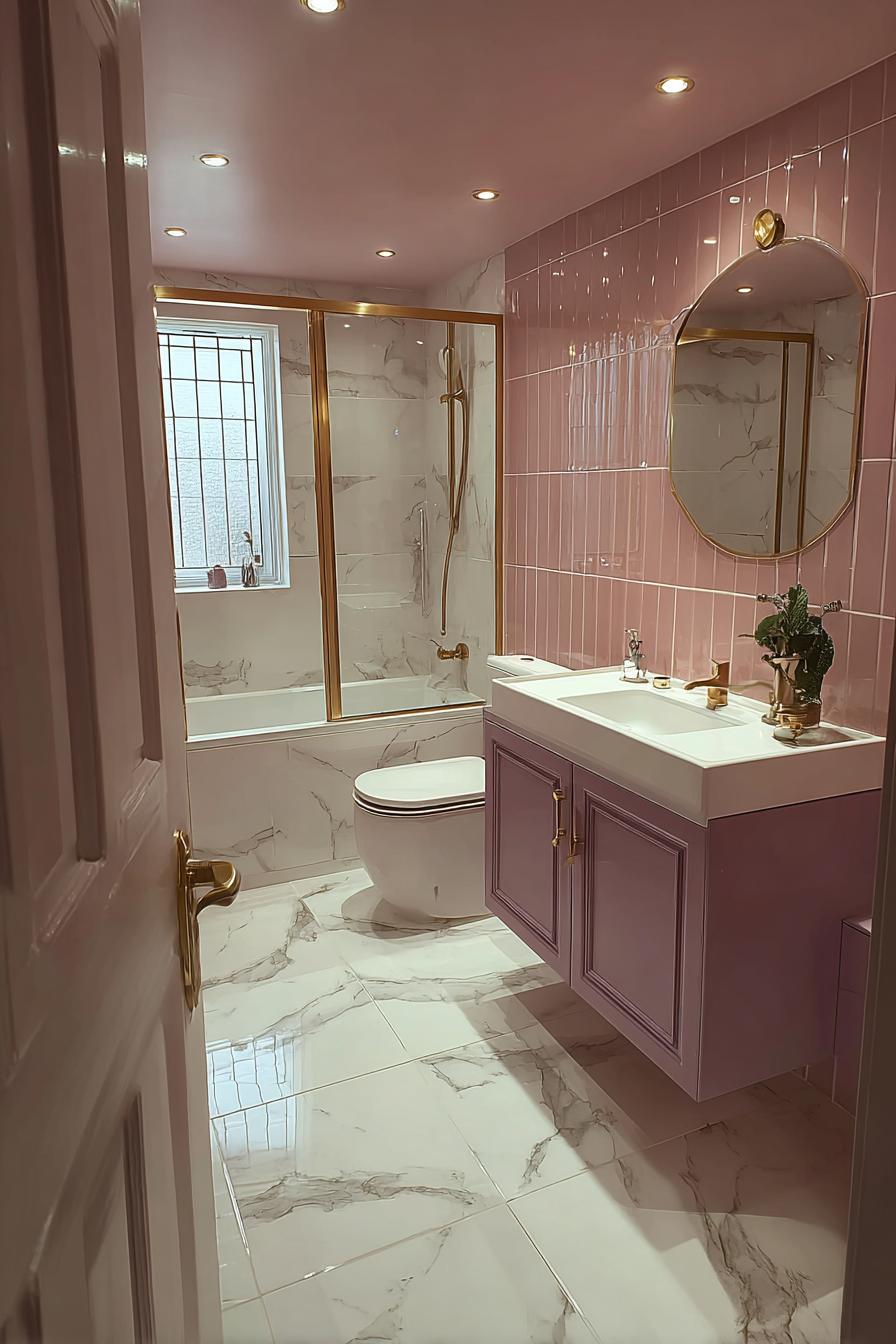 Opt For Glossy Pink Tiles to Brighten Small Bathrooms