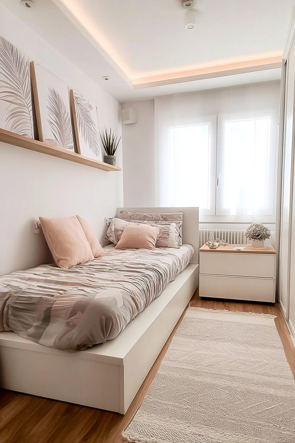 Opt For Neutral Bed Linens to Enhance Minimal Small Space