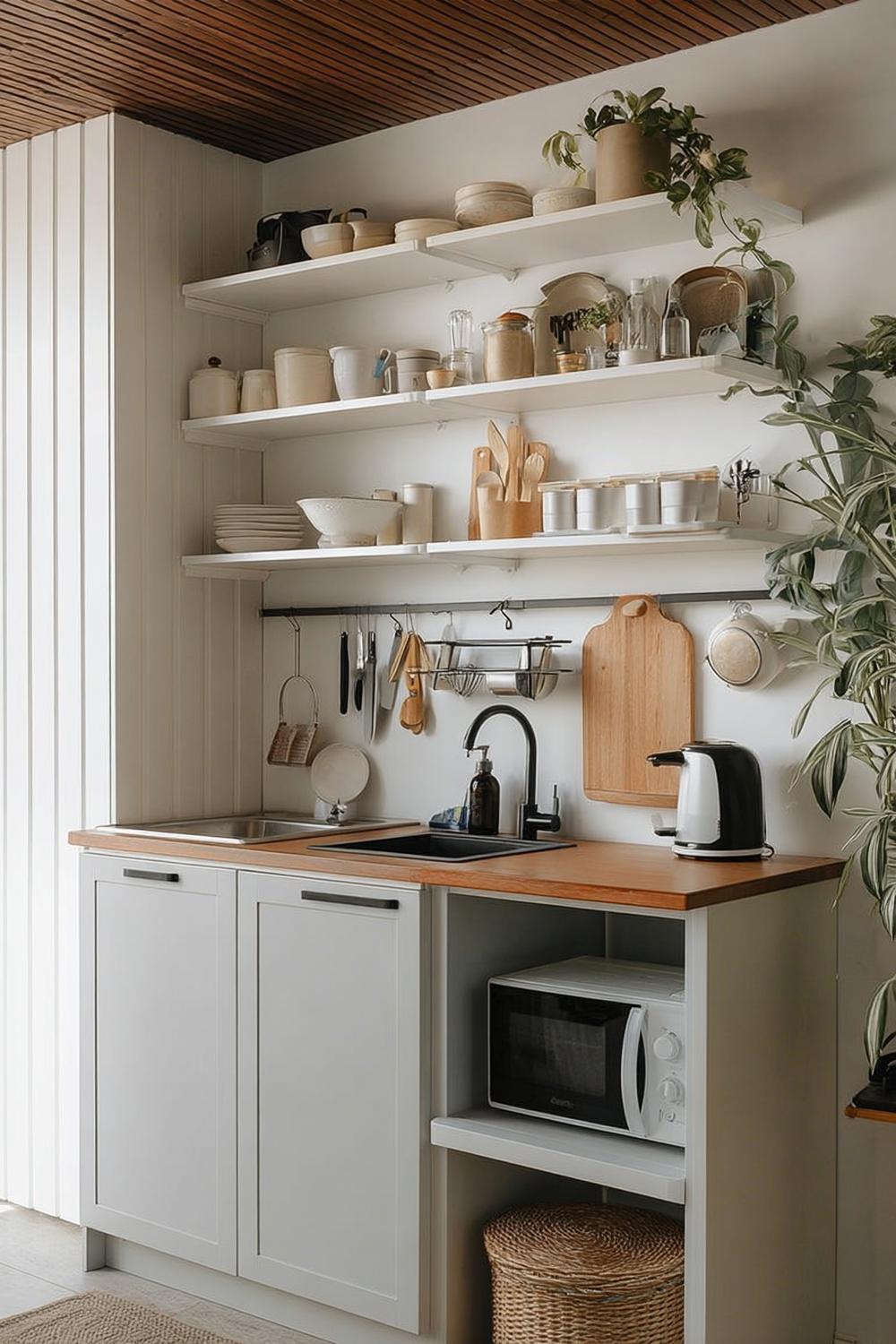 Optimize Wall Space with Open Shelves For Scandinavian Kitchen