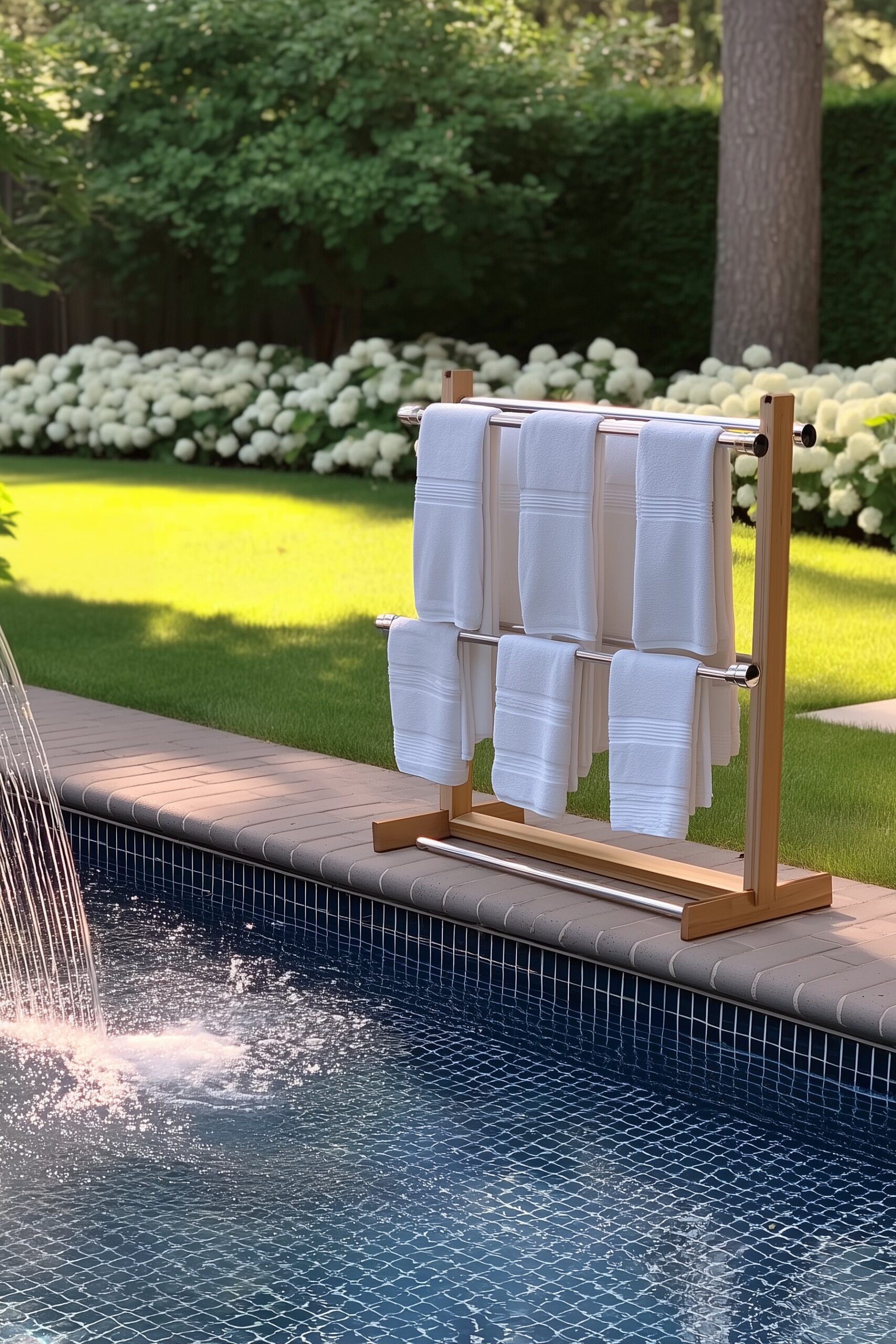 Place Towel Racks Near Pool Edges for Swimming Convenience