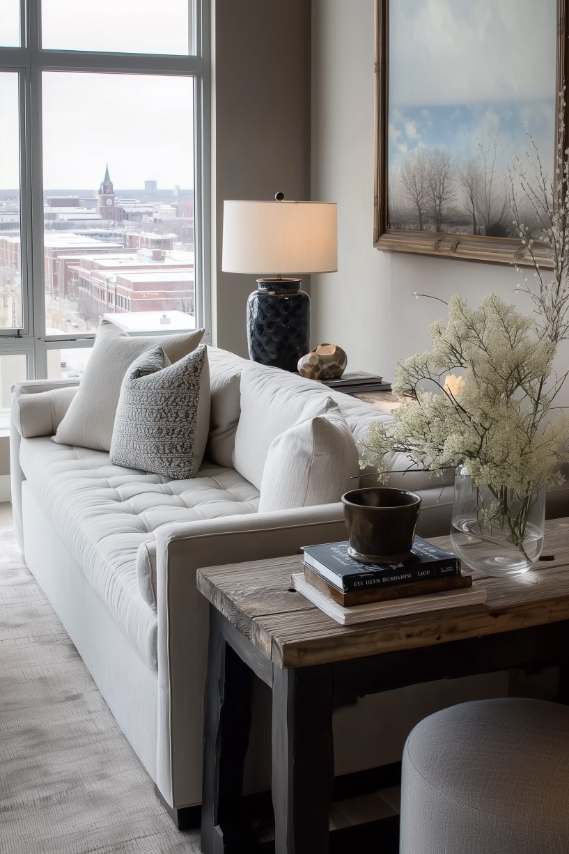 Position a Black Ceramic Lamp for Striking Contrast with Couch