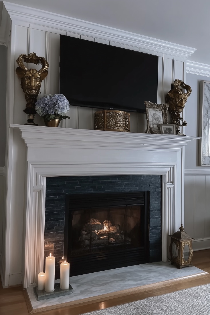 Position Candles on the Hearth for Soft Mantle Lighting Ideas