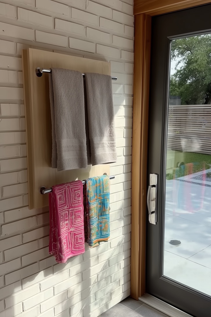 Select Light Wood Panels for Modern Indoor Towel Rack Ideas