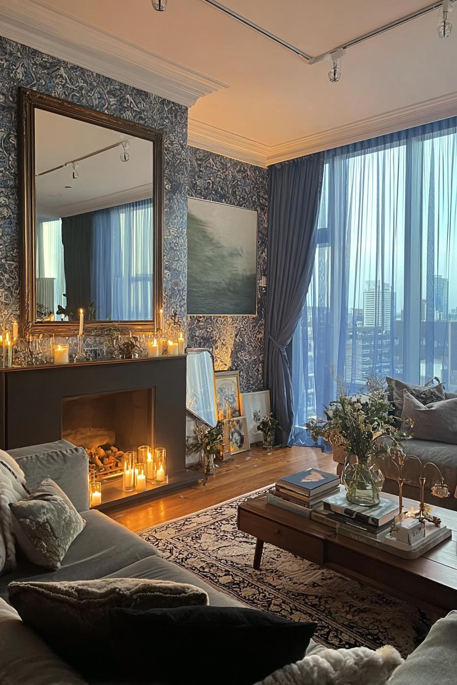 Showcase Blue Drapery to Enhance Serene Living Room Decor