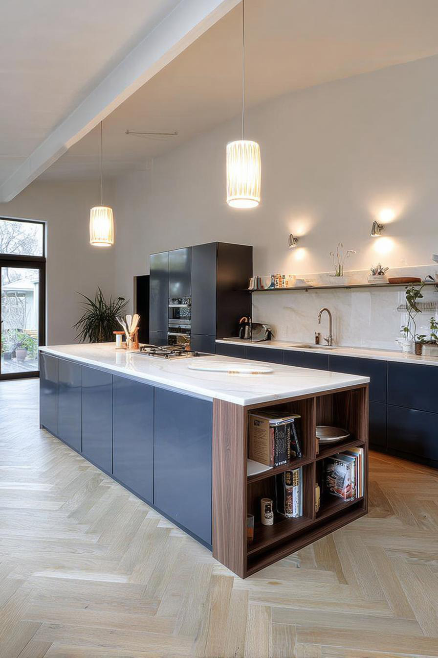 Showcase Built in Open Shelving For Functional Kitchen Island Storage